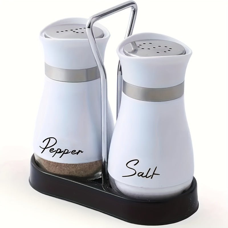 (1 Stand + 2 Bottles) A Set of Salt And Pepper Shakers, Shaker Bottles. Salt And Pepper Containers with a Glass Base, Featuring a Stable Stand, Suitable for Kitchen Tools, Cooking Tables, Rvs, Camping, Barbecues, And Seasonin - Buy That Thang