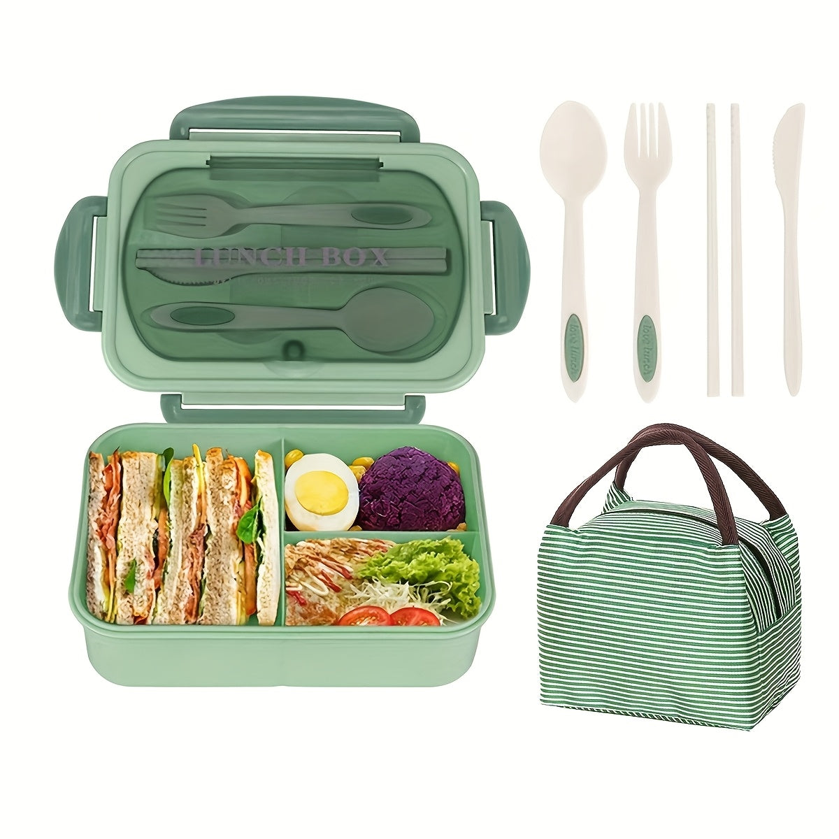 Adult Bento Boxes + Insulated Lunch Bag Set - 40.58oz Leak Proof Bento Box Set, Spacious 3 Compartment Lunch Box, Perfect for Office, School, Camping And Picnics - Kitchen Storage Solutions