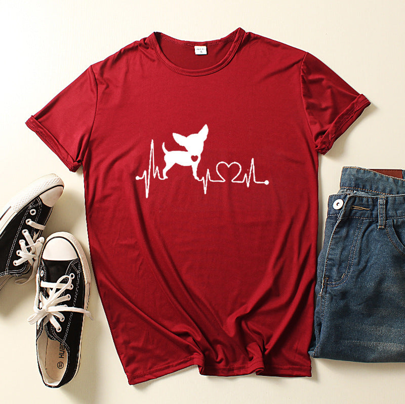 Dog Love Print Crew Neck T-shirt