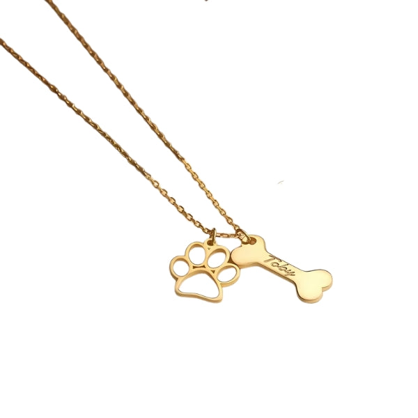 Personalized Engraving Dog Name Bone Necklace Paws Pendant Stainless Steel