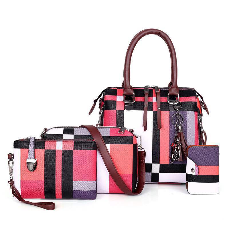 4 Piece Set Women's Casual Plaid Crossbody Tote Handbags Set