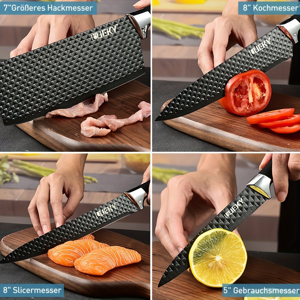 6pcs Professional Kitchen Knife Set With Ergonomic Wooden Handles - Ideal For Home Cooking And Professional Chefs - Includes Gift Box Packaging - Suitable For Cutting Meat, Vegetables, Fruits, Bread, And More - Buy That Thang