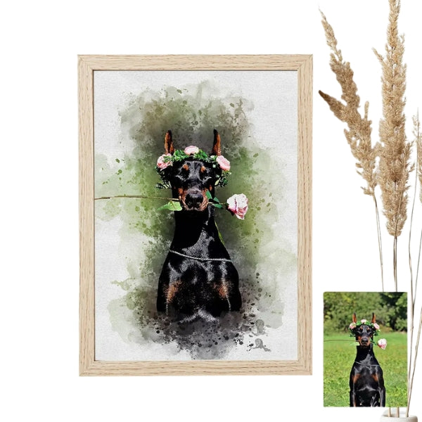 Custom Pet Portrait Canvas – Personalized Dog & Cat Memorial Watercolor Print
