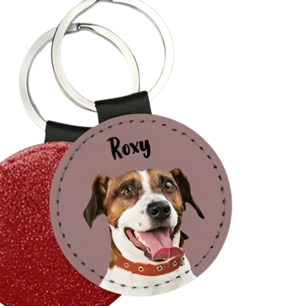 Custom Pet Photo Keychain – Personalized Dog & Cat Portrait Leather Keyring