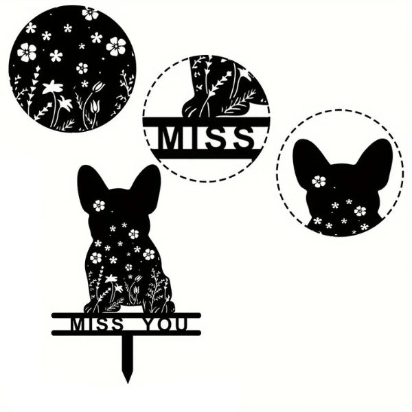 French Bulldog Memorial Stake – Pet Grave Marker Metal Sign with “Miss You” Design