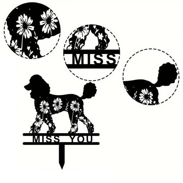 Poodle Memorial Stake – Metal Pet Grave Marker with “Miss You” Design