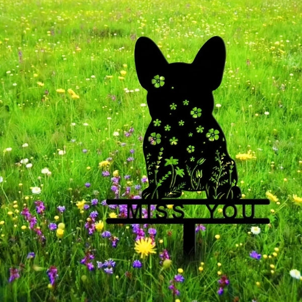 French Bulldog Memorial Stake – Pet Grave Marker Metal Sign with “Miss You” Design