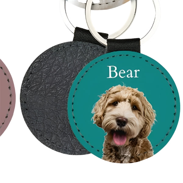 Custom Pet Photo Keychain – Personalized Dog & Cat Portrait Leather Keyring