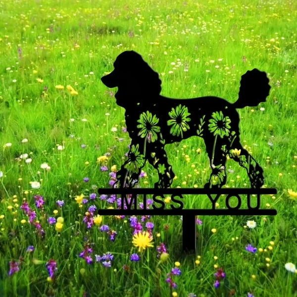 Poodle Memorial Stake – Metal Pet Grave Marker with “Miss You” Design