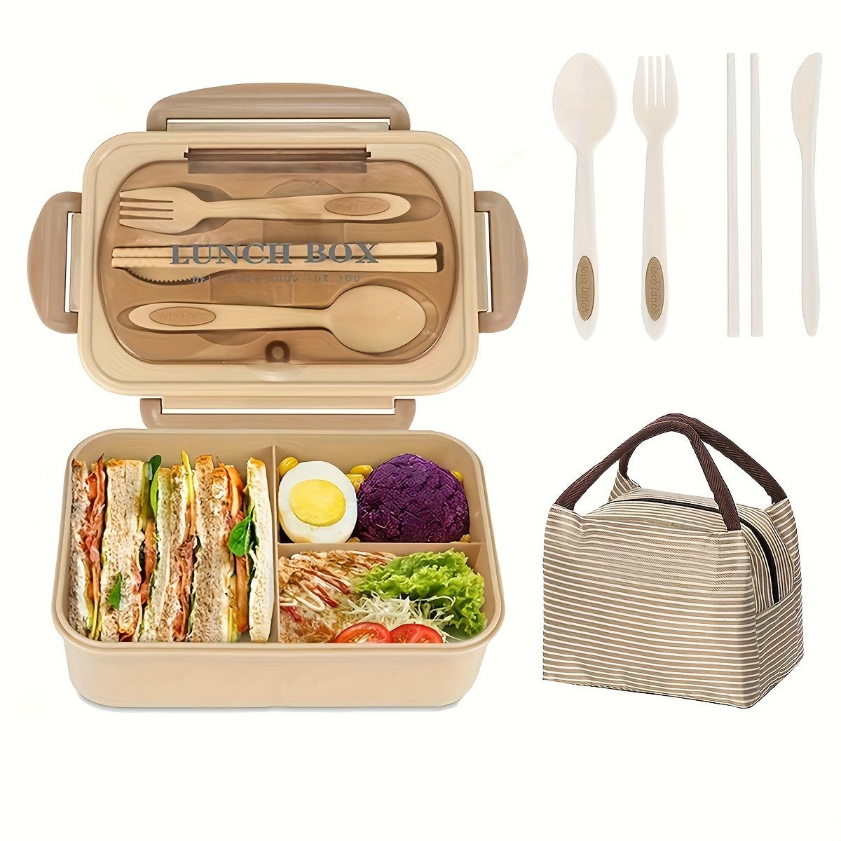 Adult Bento Boxes + Insulated Lunch Bag Set - 40.58oz Leak Proof Bento Box Set, Spacious 3 Compartment Lunch Box, Perfect for Office, School, Camping And Picnics - Kitchen Storage Solutions - Buy That Thang