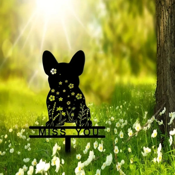 French Bulldog Memorial Stake – Pet Grave Marker Metal Sign with “Miss You” Design