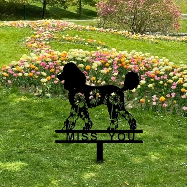 Poodle Memorial Stake – Metal Pet Grave Marker with “Miss You” Design