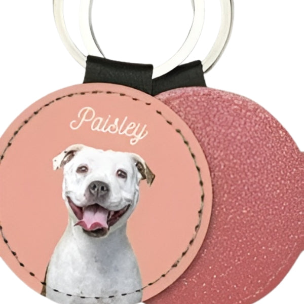 Custom Pet Photo Keychain – Personalized Dog & Cat Portrait Leather Keyring