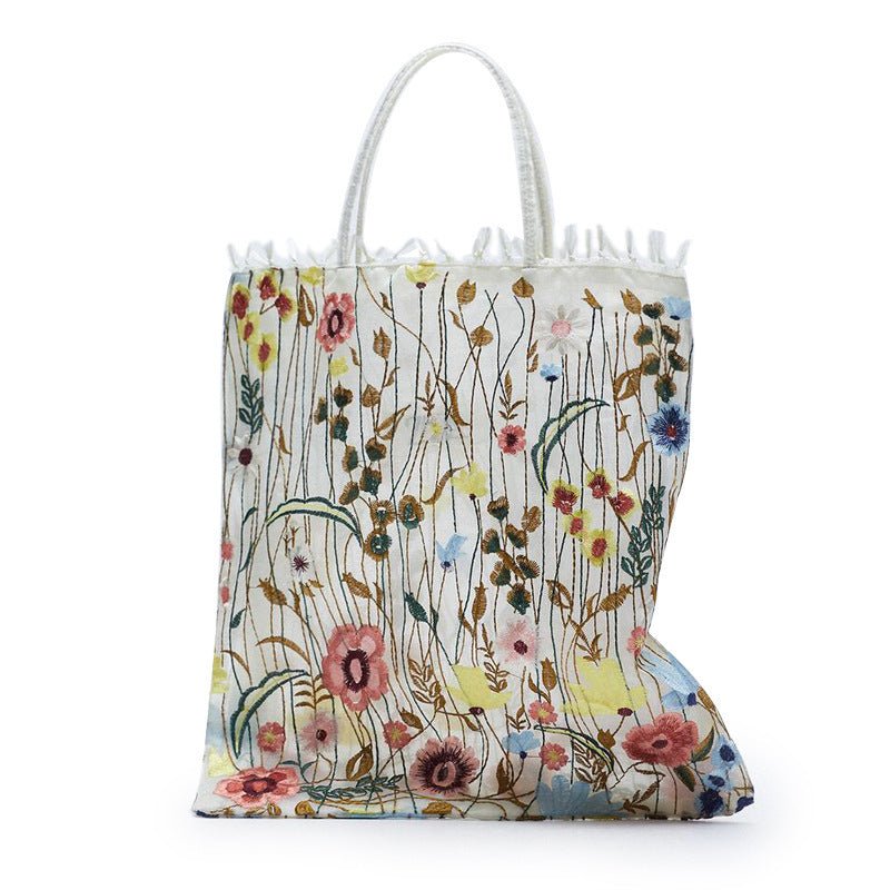 Embroidery Flower One Shoulder Portable Lace Tote Bag Artsy Ancient Style - Buy That Thang