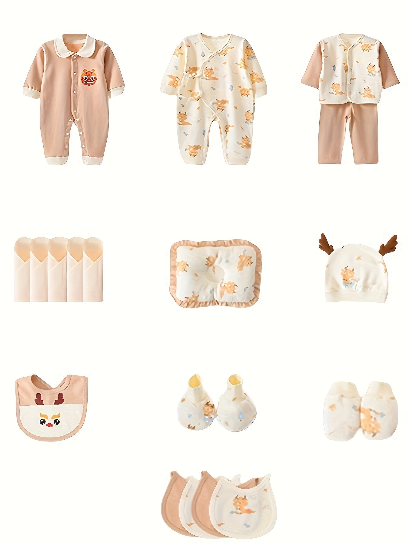 Baby Boy Clothes + Newborn Daily Necessities Complete 20 Set, 3 Sets Of Clothes + Hat + Bib + Pillow + Hand And Foot Covers + Bibs, Baby Full Moon Autumn Long Sleeve Suit Jumpsuit, Local Warehouse, Baby Shower Gifts, Newborn