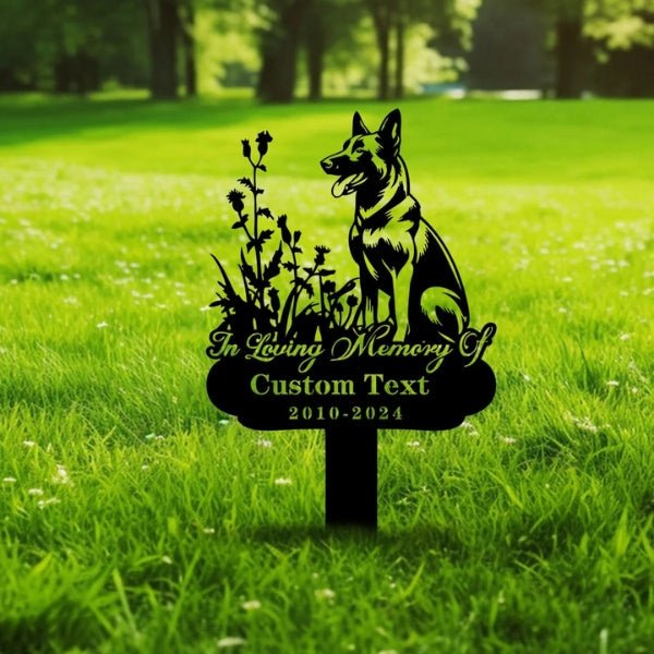 Custom Belgian Malinois Memorial Stake – Personalized Dog Metal Grave Marker - Buy That Thang