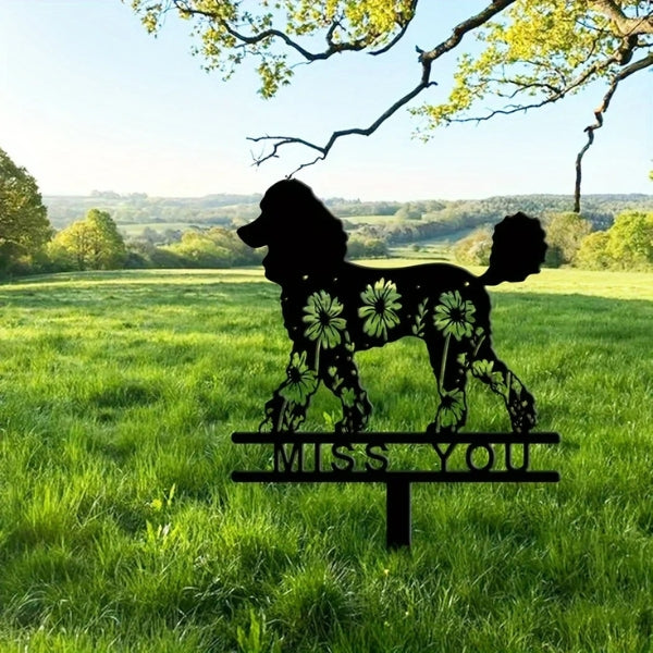 Poodle Memorial Stake – Metal Pet Grave Marker with “Miss You” Design