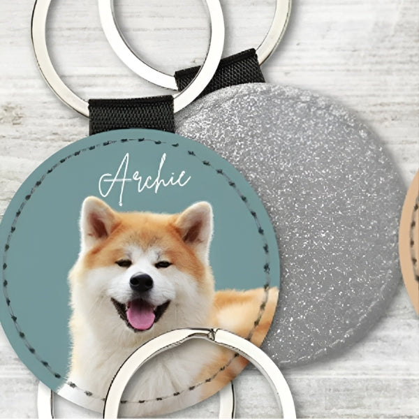 Custom Pet Photo Keychain – Personalized Dog & Cat Portrait Leather Keyring