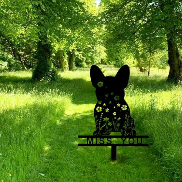 French Bulldog Memorial Stake – Pet Grave Marker Metal Sign with “Miss You” Design