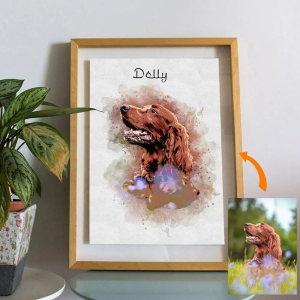 Custom Pet Portrait Canvas – Personalized Dog & Cat Memorial Watercolor Print