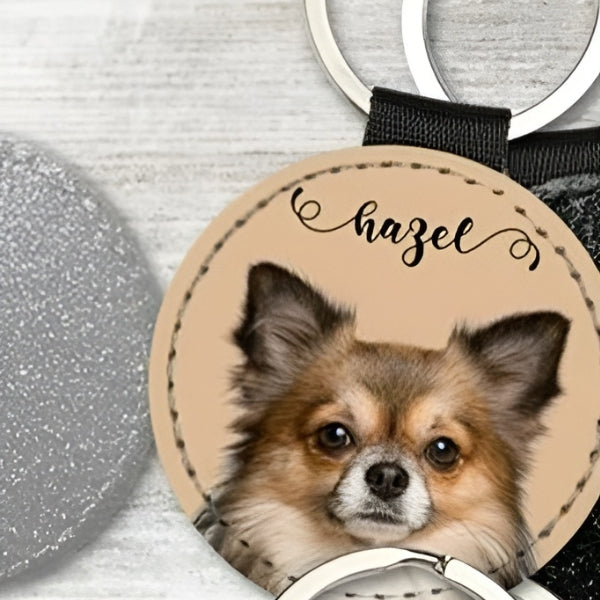 Custom Pet Photo Keychain – Personalized Dog & Cat Portrait Leather Keyring