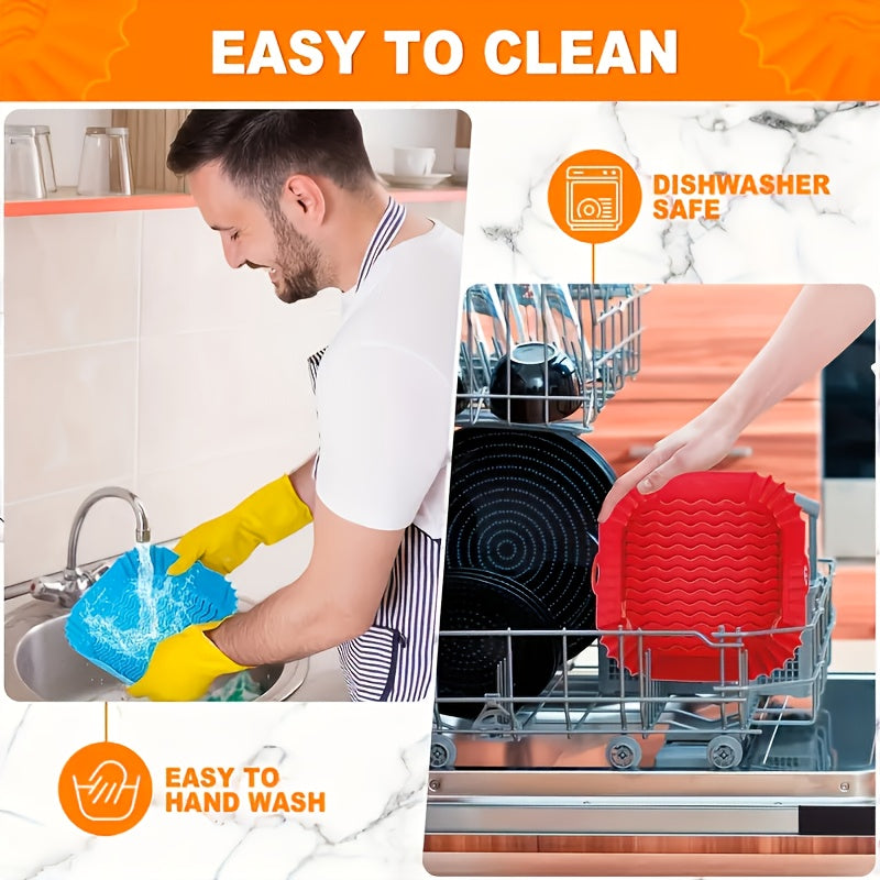 Two-piece Square/round Silicone Air Fryer Pad - 8-inch Reusable Air Fryer Accessory - Air Fryer Insert Suitable for 4 to 7 Quart Ovens And Microwave Ovens (red + Blue)