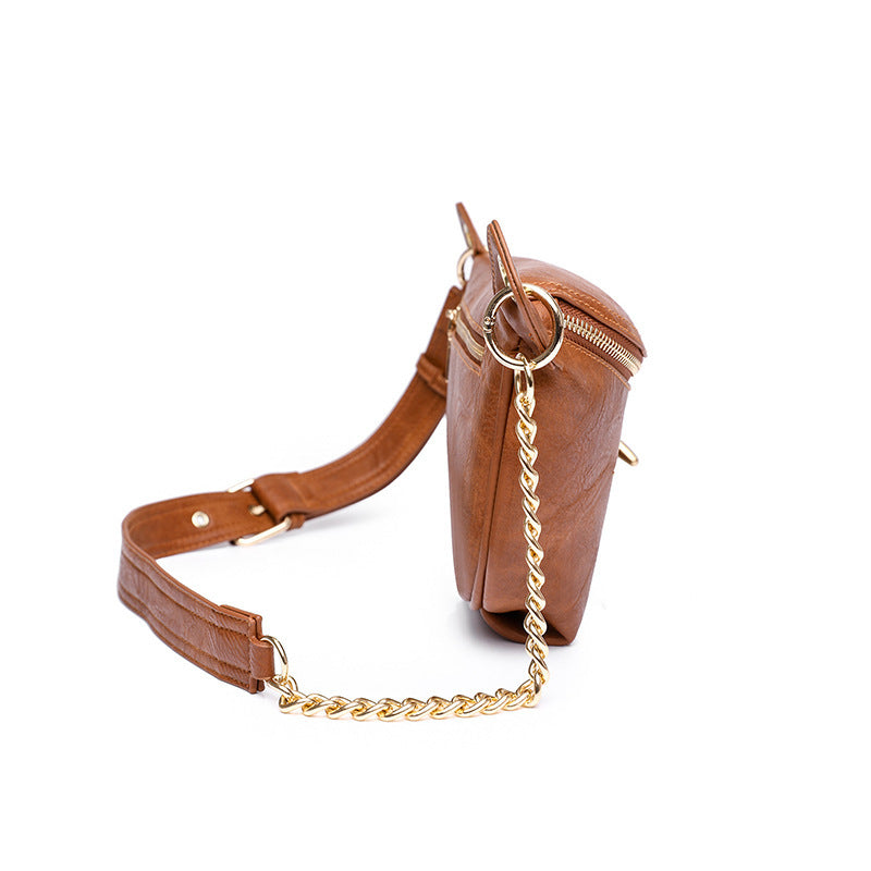 Fashion Messenger Bag Retro New Pu Sling Bag Commuter Bag Niche Waist Bag