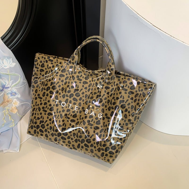 Larte Tote Leopard Handbag, Transparent PVC Beach Bag For Gym, Pool, And Travel With Inner Zipper Pocket - Buy That Thang