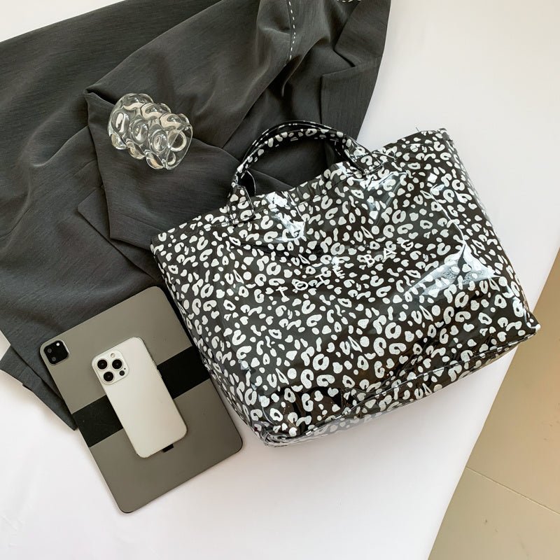 Larte Tote Leopard Handbag, Transparent PVC Beach Bag For Gym, Pool, And Travel With Inner Zipper Pocket - Buy That Thang