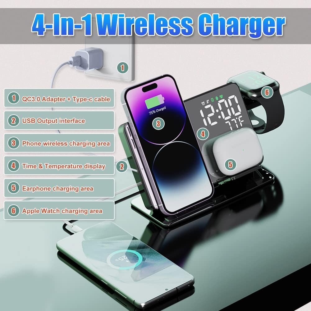 2 - in - 1 wireless charging time display alarm clock 15W thermometer wireless charging - Buy That Thang