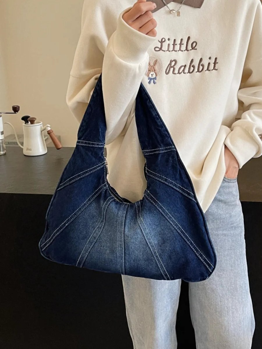 Crescent Shaped Denim Shoulder Bag - Buy That Thang