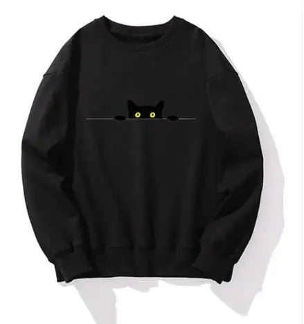 Cat Print Round Neck Sweater - Buy That Thang