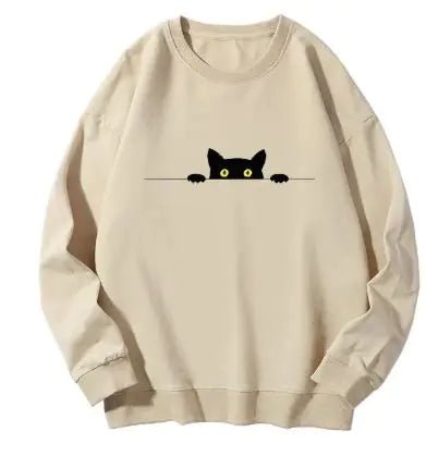 Cat Print Round Neck Sweater - Buy That Thang
