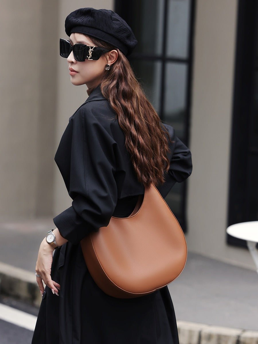 Single shoulder armpit bag genuine leather women's bag niche design crescent shaped bag crossbody tote bag versatile and trendy - Buy That Thang