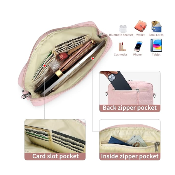 Puffer Small Crossbody Bags for Women Cell Phone Purse Crossbody Bag Pink
