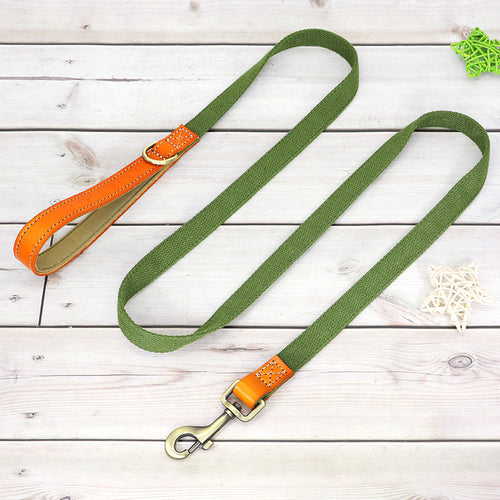 Nylon Custom Dog Puppy Collar Leash Set Personalized Genuine Leather