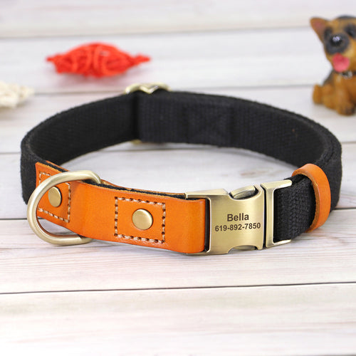 Nylon Custom Dog Puppy Collar Leash Set Personalized Genuine Leather