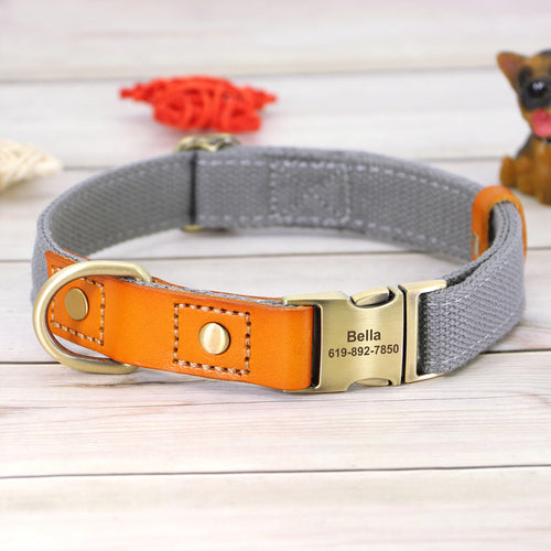 Nylon Custom Dog Puppy Collar Leash Set Personalized Genuine Leather