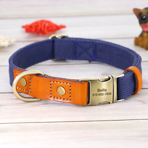 Nylon Custom Dog Puppy Collar Leash Set Personalized Genuine Leather