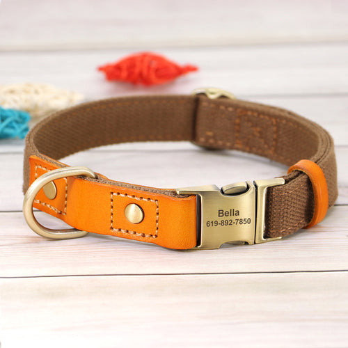 Nylon Custom Dog Puppy Collar Leash Set Personalized Genuine Leather