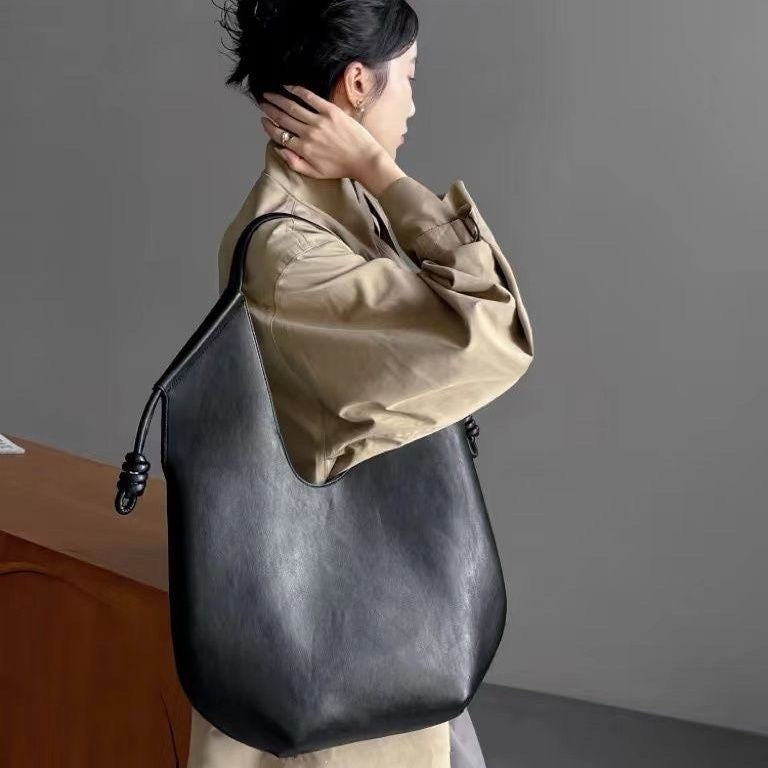 Large Capacity Fashionable Solid Color Commuter Shoulder Underarm Tote Bag
