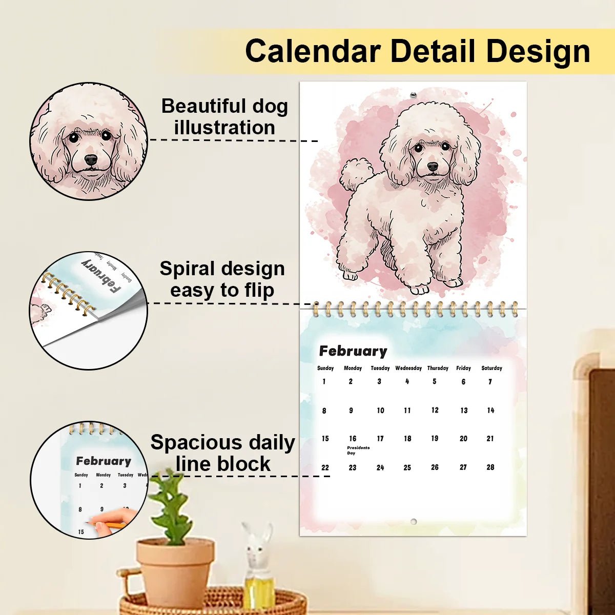 2026 Watercolor puppy Calendar - Premium Paper with Vibrant Colors Spiral Bound for Easy Hanging Perfect Gift Idea Monthly View - Buy That Thang