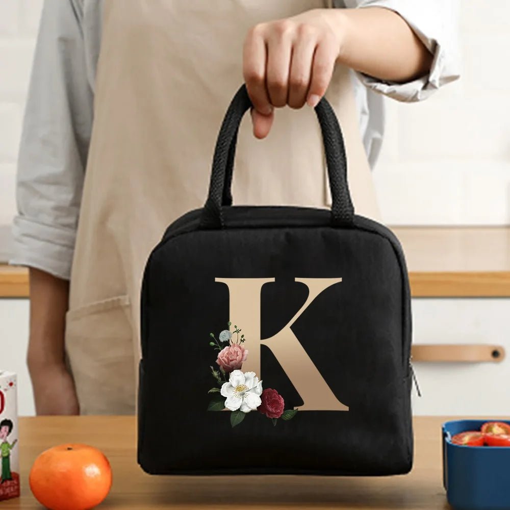 Lunch Bag Cooler Tote Portable Insulated Thermal Canvas Bag Food Picnic Unisex Travel Lunchbox Organizer Bags Gold Letter Print - Buy That Thang