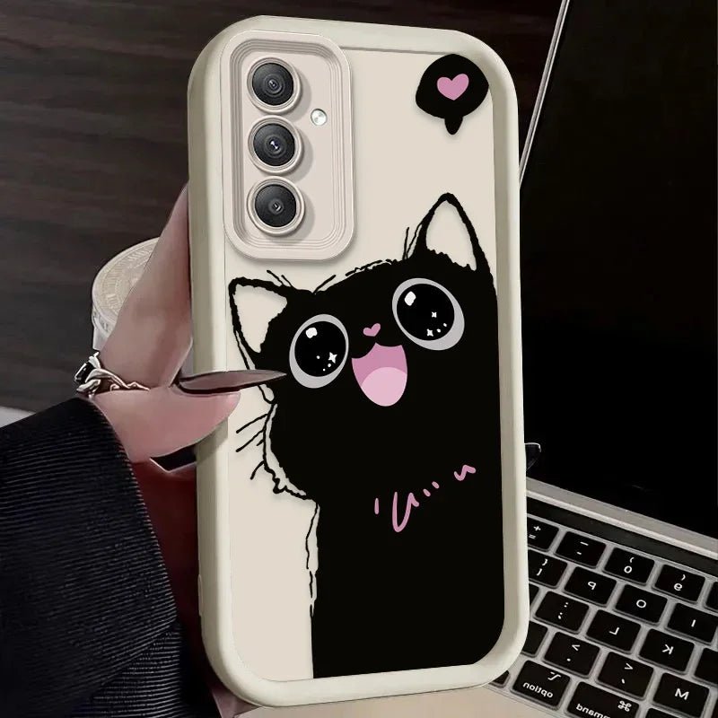 Lovely Black Cat Love Heart Phone Case For Samsung Galaxy A14 A15 5G S21 S22 S23 S24 FE Plus Ultra A25 A35 A52 A53 A54 A55 Cover - Buy That Thang