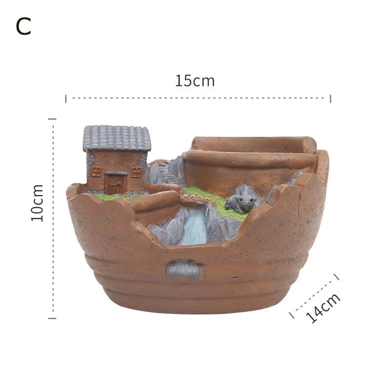 Creative Farmhouse Planter Decorative Flower Pot for Succulents Fairy Garden Desktop Container Zen Ornament Home Decoration - Buy That Thang