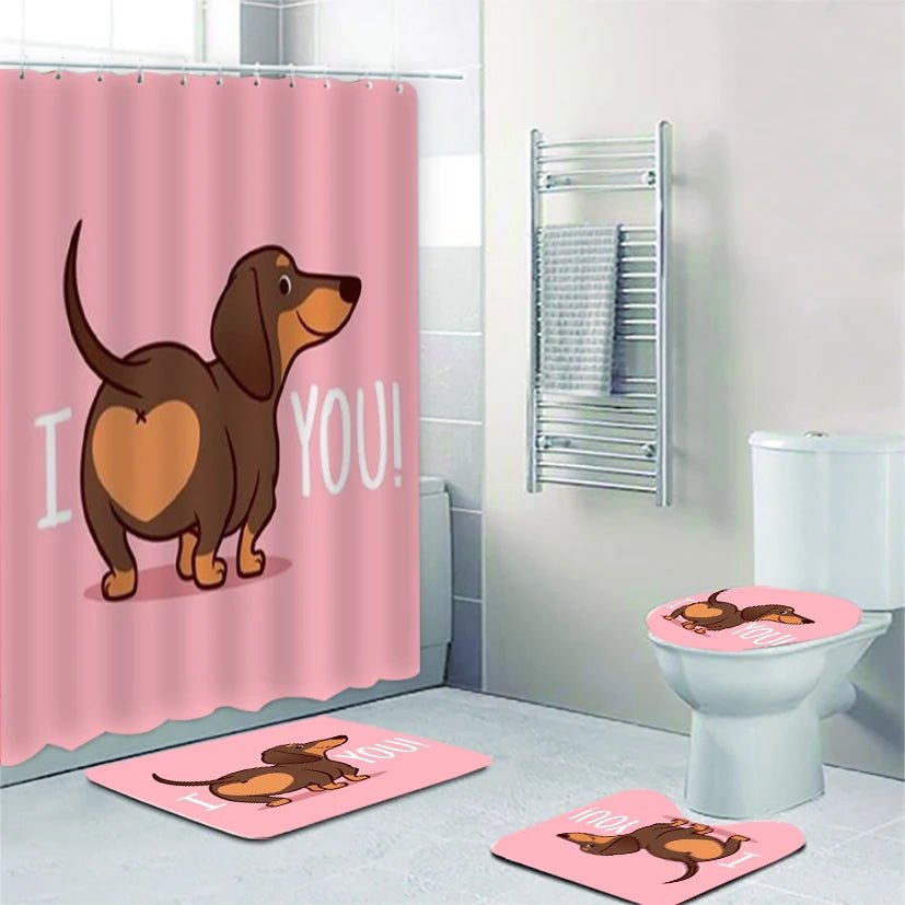Funny Cute Dachshund Dog Bathroom Curtains Set Shower Curtain Set Cartoon Sausage Dog Bath Mat Rugs Butt Dog Animal Home Decor - Buy That Thang