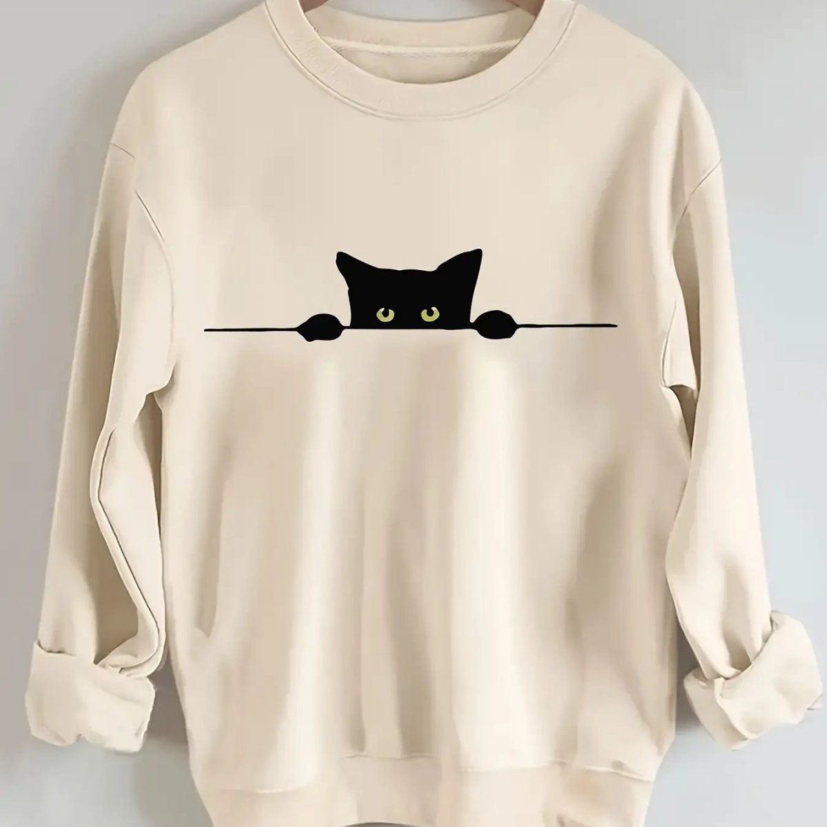 Women's Black Cat Print Sweater Blending Gray - Loose Fit Fall Winter Warm Pullover, Machine Washable Sweater with Rib - Cuff & H - Line Silhouette, Casual Streetwear Sweaters for Layering (Comfortable Loose - Fit Sweater) - Buy That Thang