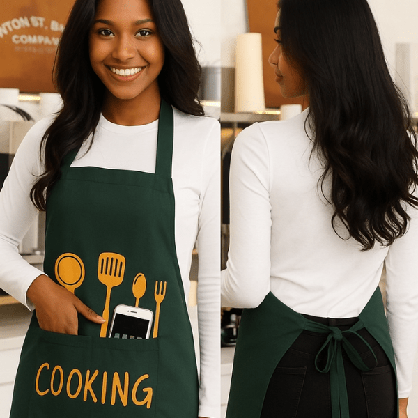2pcs, Black And Green Polyester Apron, Simple Apron, Thickened Waist Apron, Stylish Household Kitchen Household Work Clothes, Kitchen Supplies, Printed Apron - Mother's Day Gift - Buy That Thang