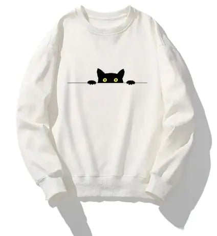 Cat Print Round Neck Sweater - Buy That Thang