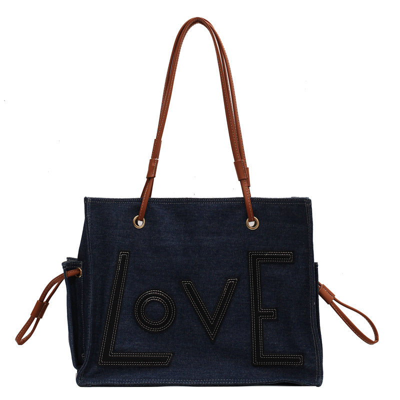 Retro Women's Denim Letter Tote Material Shoulder Bag Shoulder & top-handle Bag Casual Handbags